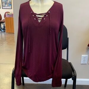 Rue21 Burgundy Lace-Up Long Sleeve Top